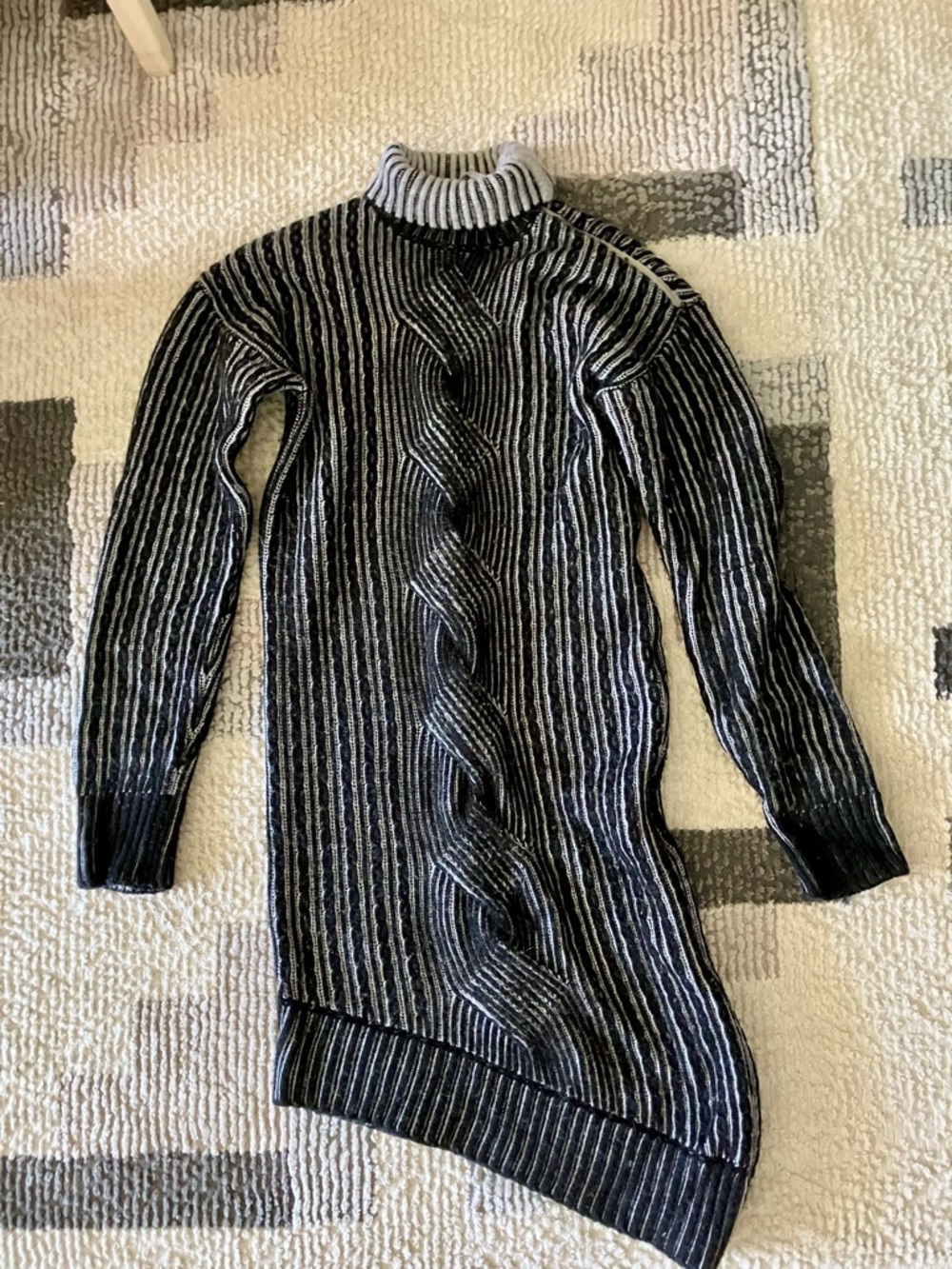 NAADAM Black & Gray Ribbed Cable Turtleneck Sweater Dress